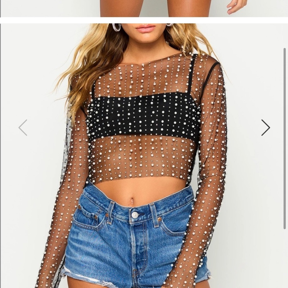 Beach Bunny Black and White Embellished Crop Blouse